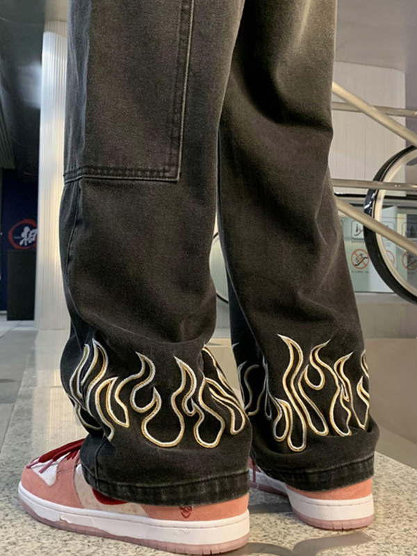 Gerade geschnittene Jeans mit Flammenmuster für Herren-1