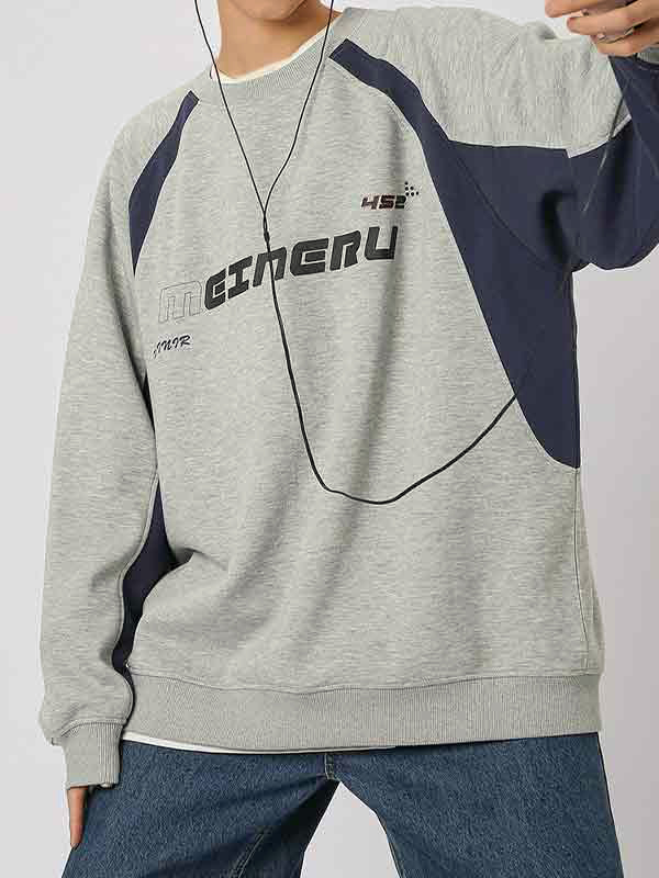 Herren-Langarm-T-Shirt mit Vintage-Print und Patchwork-Design-1