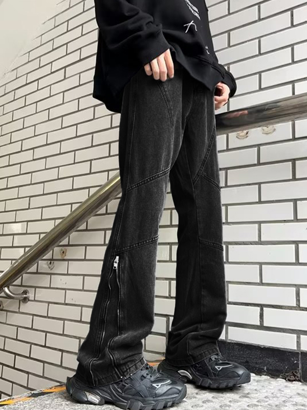 Herren-Street-Wash-Jeans mit geradem Bein und Reißverschluss-2