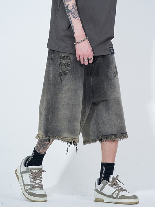 Distressed Ombre Ripped Raw Trim Shorts für Herren-1