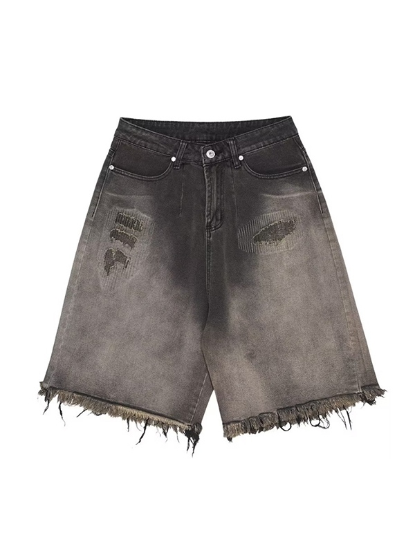 Distressed Ombre Ripped Raw Trim Shorts für Herren-5