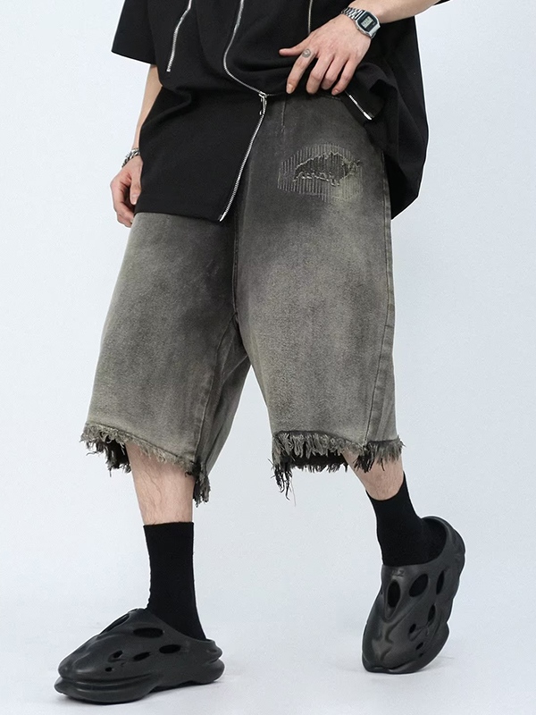 Distressed Ombre Ripped Raw Trim Shorts für Herren-2