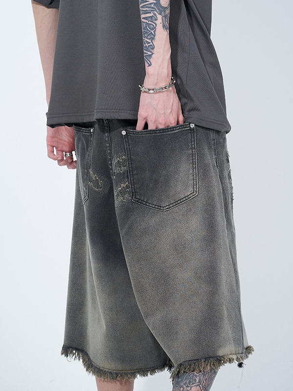 Distressed Ombre Ripped Raw Trim Shorts für Herren-3