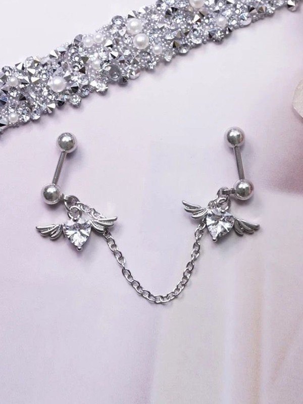 Geflügelte Herz Charm Kette Ohrringe-1