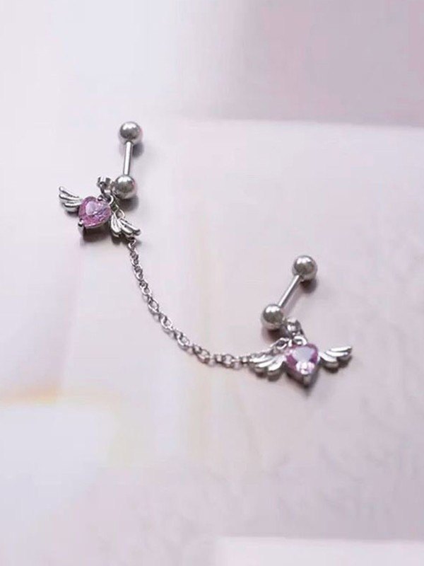 Geflügelte Herz Charm Kette Ohrringe-1