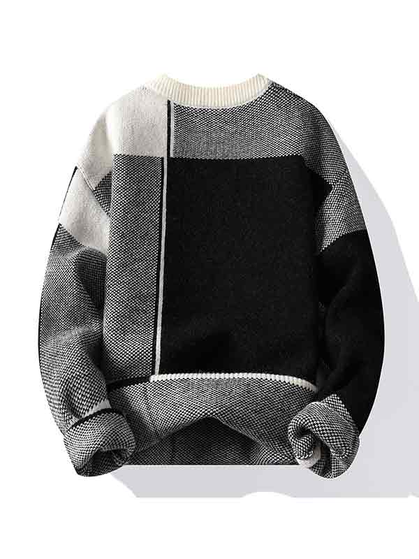 Herrenpullover mit Karomuster in Kontrastfarbe-1